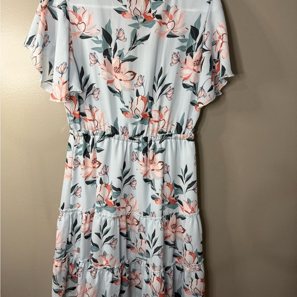 NANNU Pink and Green Wrap Sundress with Flutter Sleeves - Picture 2 of 6